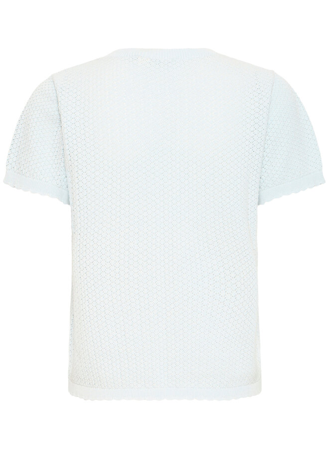 Tricot Atelier Rêve Kayan en tricot pointelle bleu eau