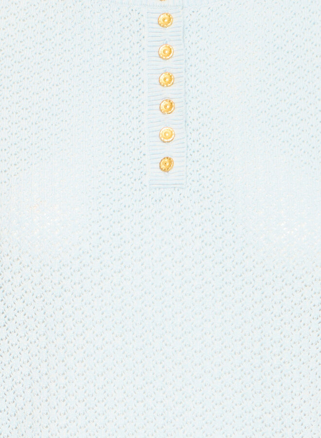 Tricot Atelier Rêve Kayan en tricot pointelle bleu eau