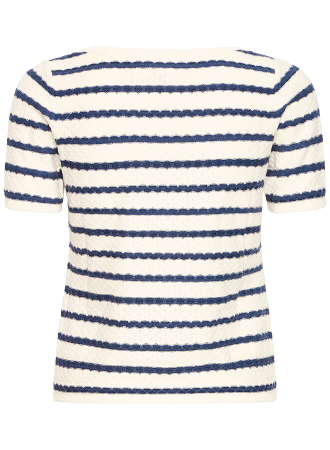Tricot Atelier Rêve Vilma à manches courtes écru rayé bleu indigo