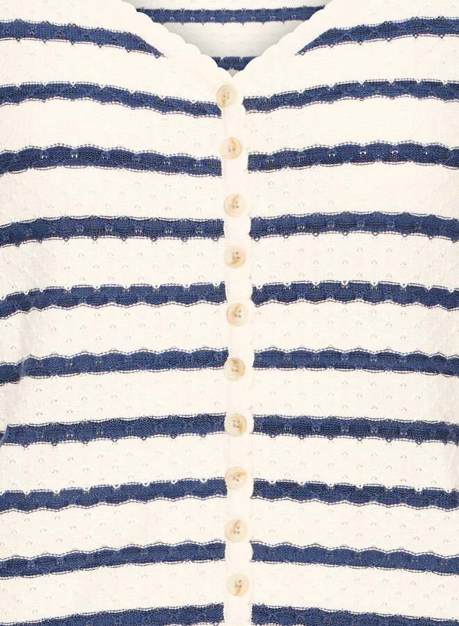Tricot Atelier Rêve Vilma à manches courtes écru rayé bleu indigo