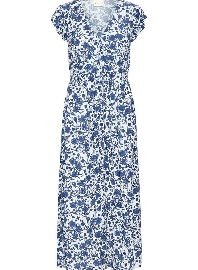 Robe longue Atelier Rêve Iris bleue pâle fleurie bleu indigo