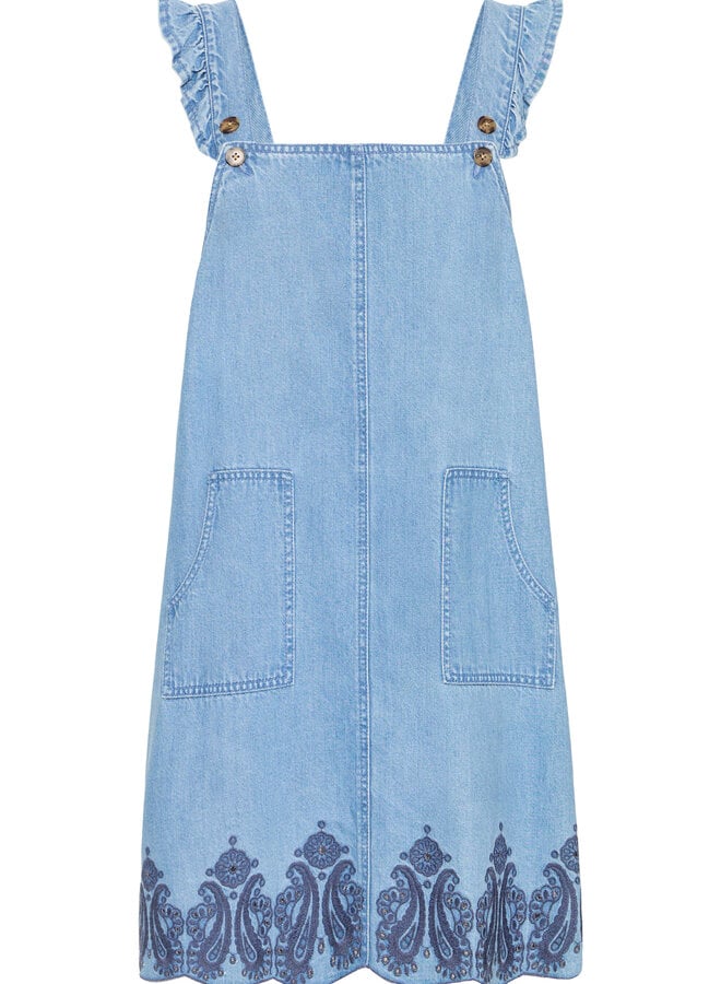 Robe salopette Atelier Rêve Harmony en denim à broderies bleu marine