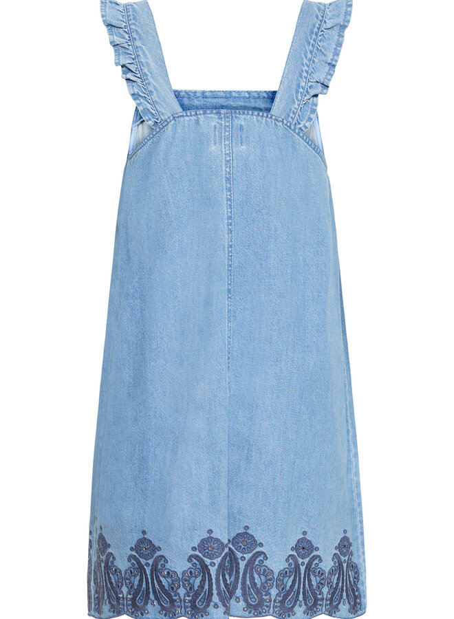 Robe salopette Atelier Rêve Harmony en denim à broderies bleu marine