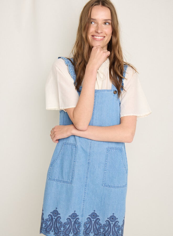 Robe salopette Atelier Rêve Harmony en denim à broderies bleu marine