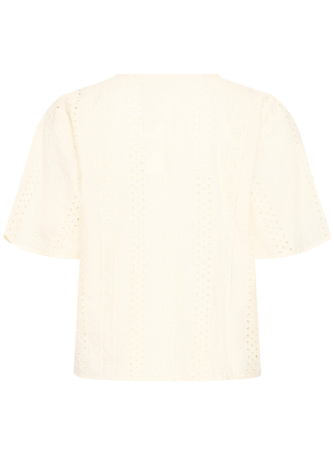 Blouse Atelier Rêve Can à col V boutonnée en broderies anglaises écrue