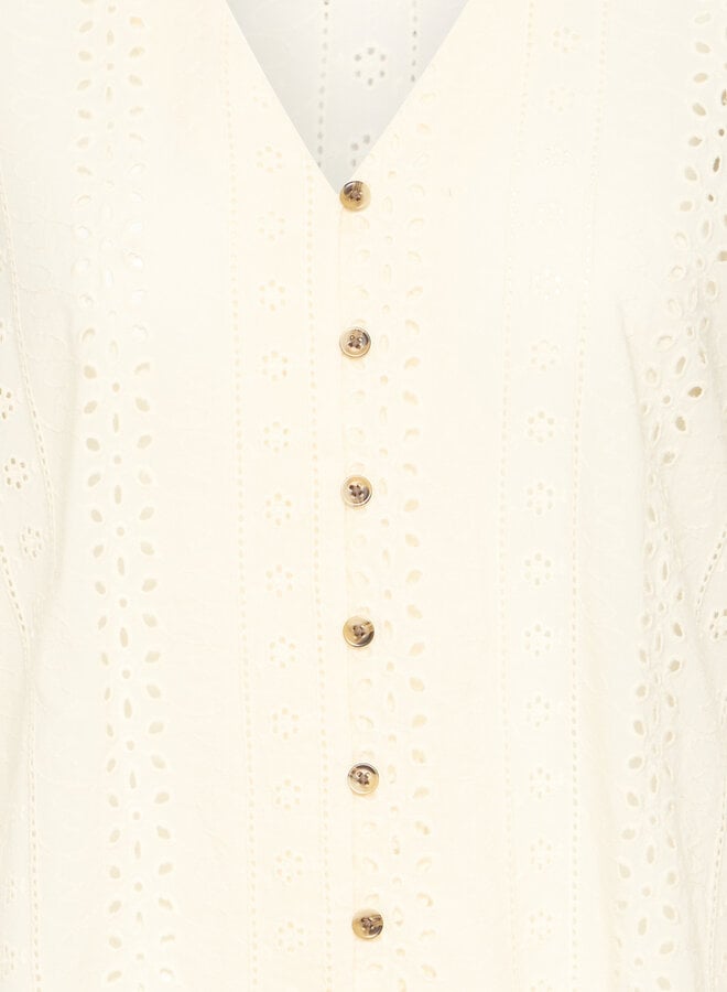 Blouse Atelier Rêve Can à col V boutonnée en broderies anglaises écrue