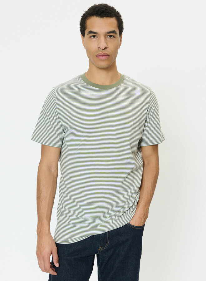 T-shirt Matinique Jeremy rayé vert armé & blanc