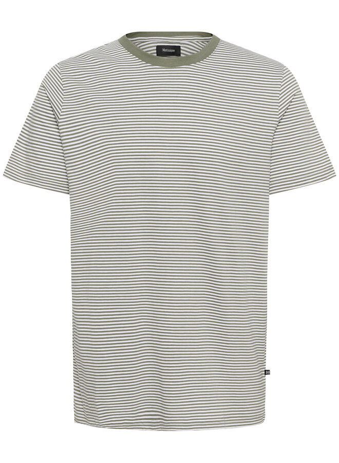 T-shirt Matinique Jeremy rayé vert armé & blanc