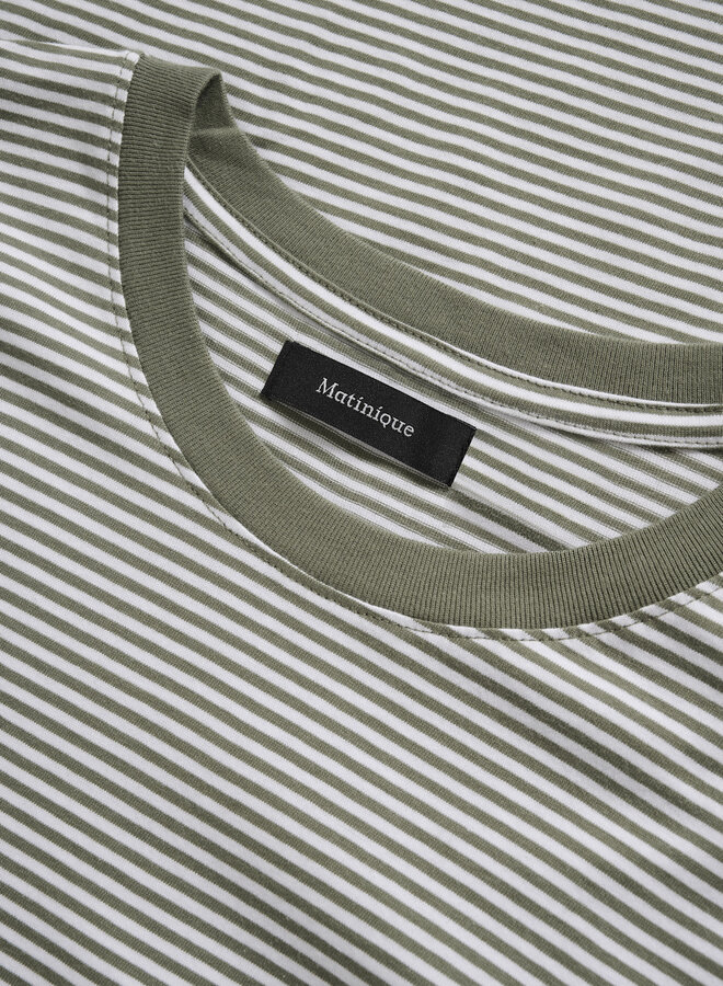 T-shirt Matinique Jeremy rayé vert armé & blanc