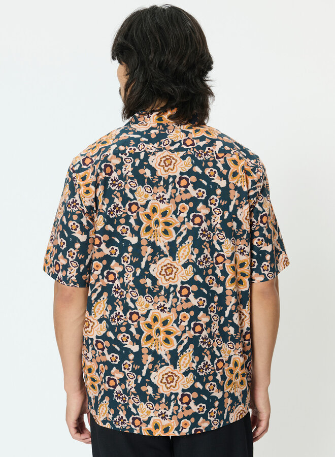 Chemise Matinique Floss à manches courtes fleurie bleu marine & orange multi