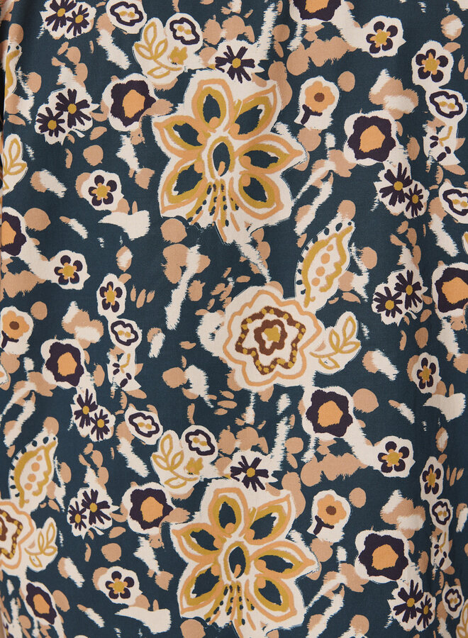 Chemise Matinique Floss à manches courtes fleurie bleu marine & orange multi