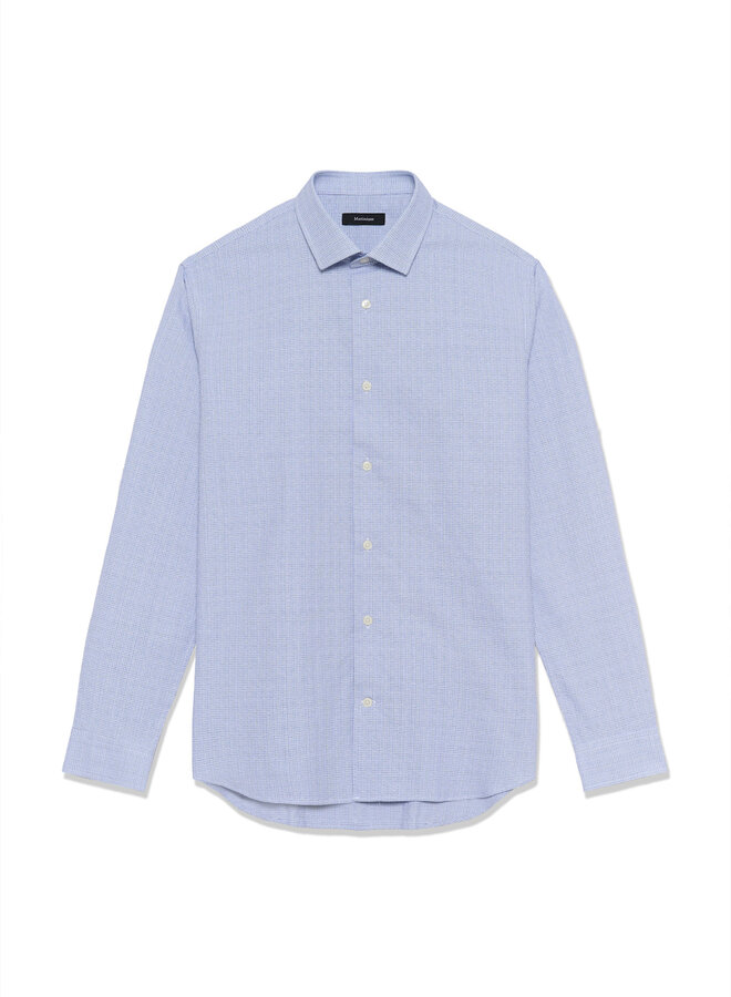 Chemise Matinique Trostol blanche tissée fins carreaux bleus