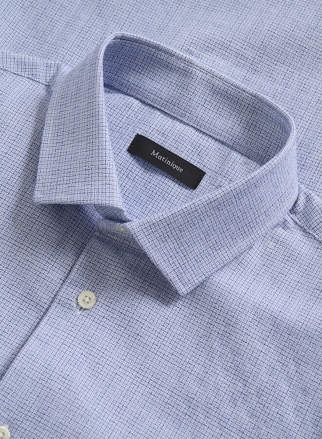 Chemise Matinique Trostol blanche tissée fins carreaux bleus