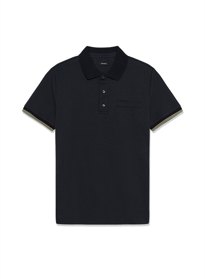 Polo Matinique Jeremy bleu marine bordé beige & bleu aux manches