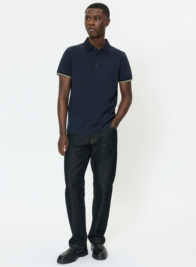 Polo Matinique Jeremy bleu marine bordé beige & bleu aux manches