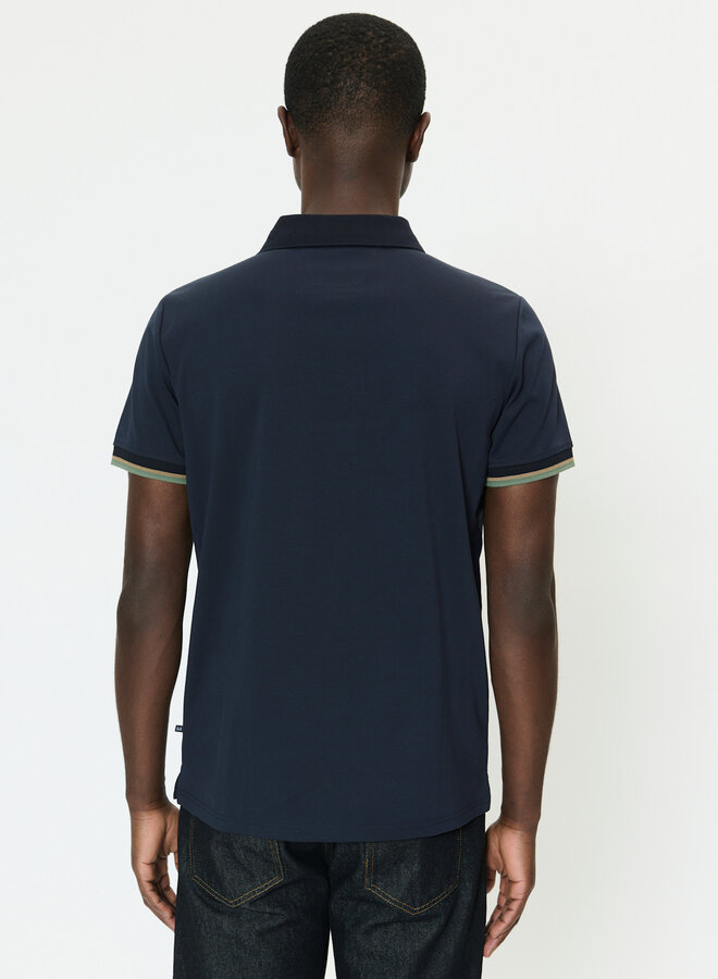 Polo Matinique Jeremy bleu marine bordé beige & bleu aux manches