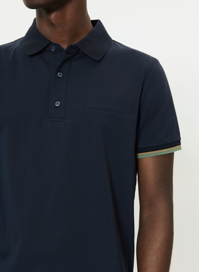 Polo Matinique Jeremy bleu marine bordé beige & bleu aux manches