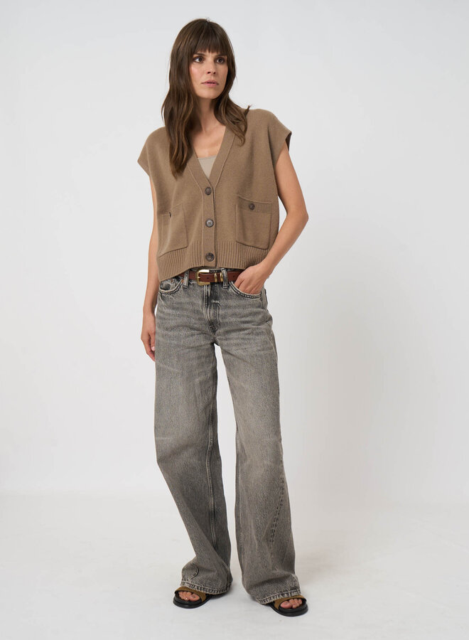 Débardeur Repeat en cachemire à col V boutonné brun noisette