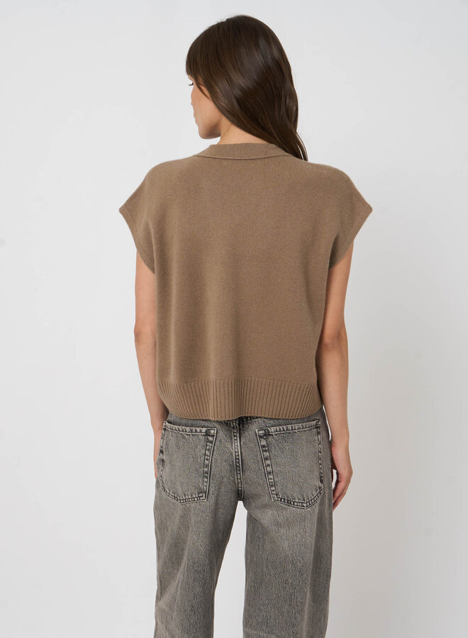 Débardeur Repeat en cachemire à col V boutonné brun noisette