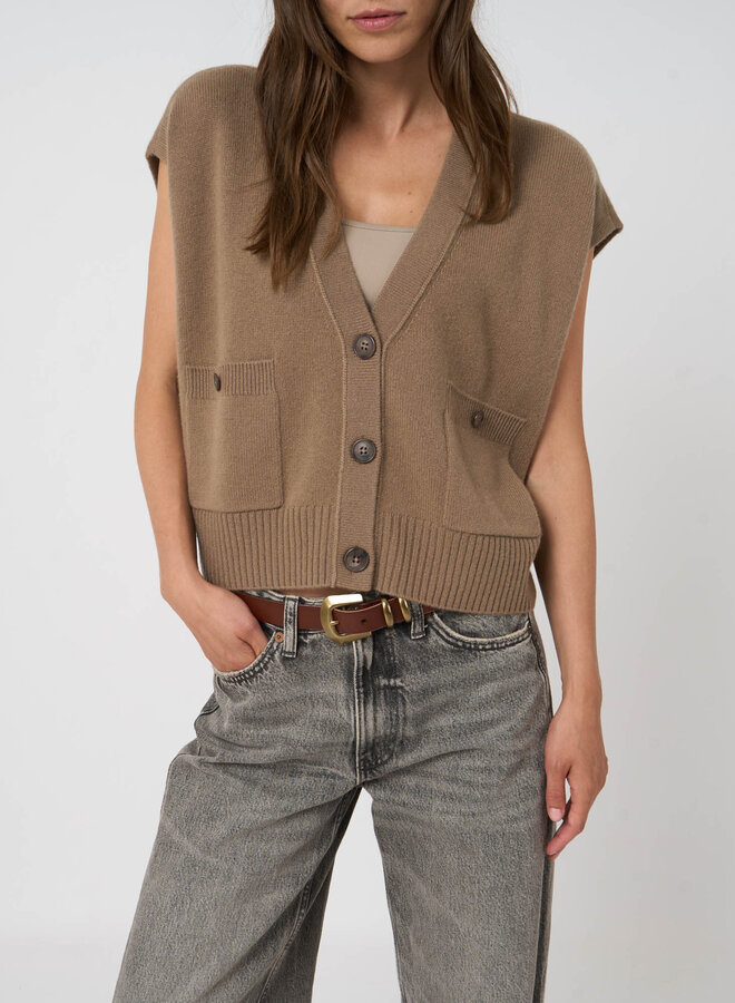 Débardeur Repeat en cachemire à col V boutonné brun noisette