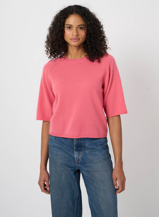 Tricot Repeat à col rond & manches raglans 3/4 en cachemire rose bonbon