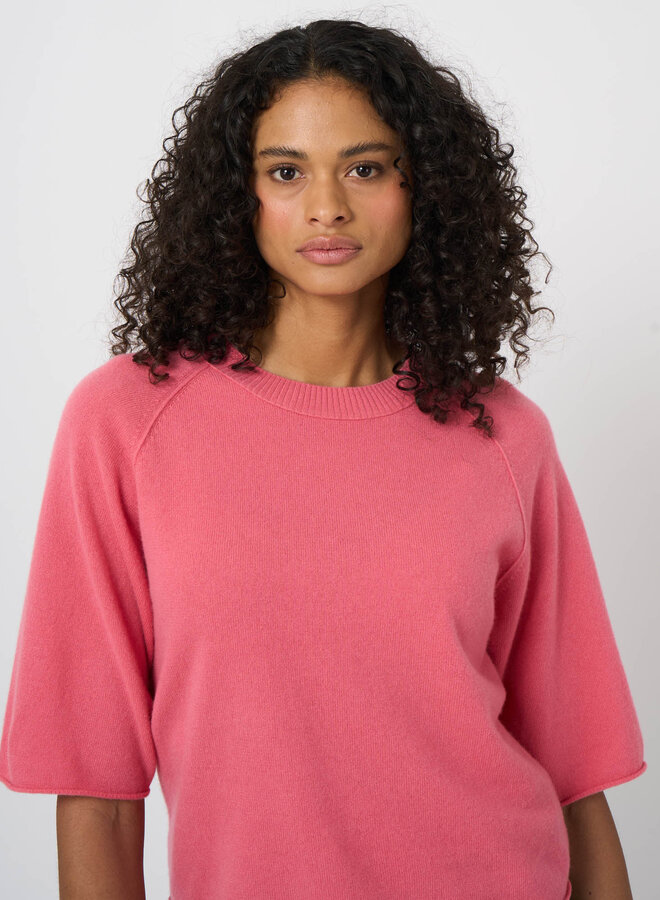 Tricot Repeat à col rond & manches raglans 3/4 en cachemire rose bonbon