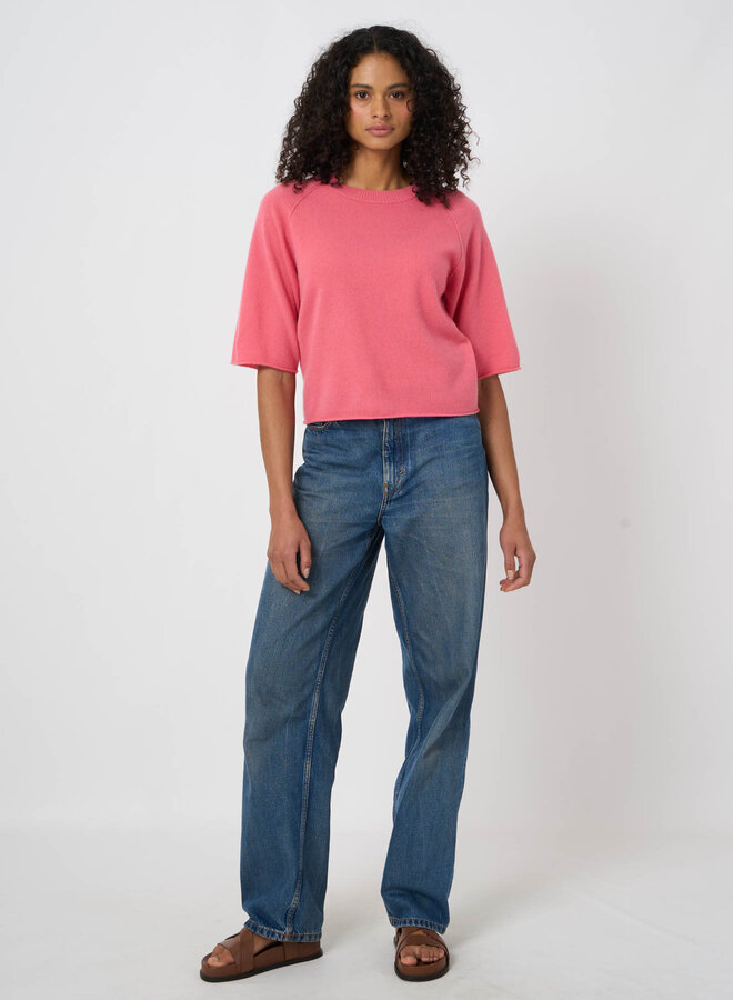 Tricot Repeat à col rond & manches raglans 3/4 en cachemire rose bonbon