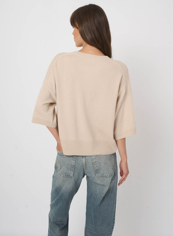 Tricot Repeat ample en cachemire à col rond boutonné & manches larges beige naturel