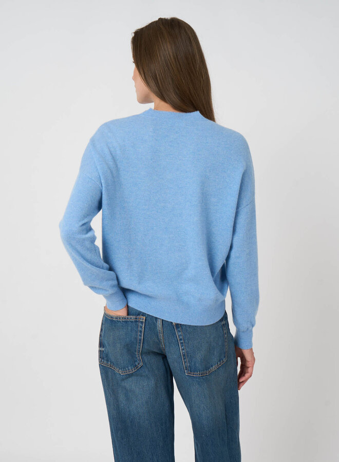 Tricot Repeat en cachemire à col V frangé bleu ciel mélange