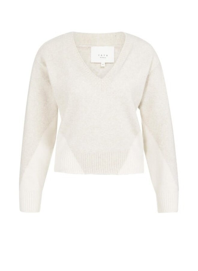 Tricot Yaya à col V beige mélange