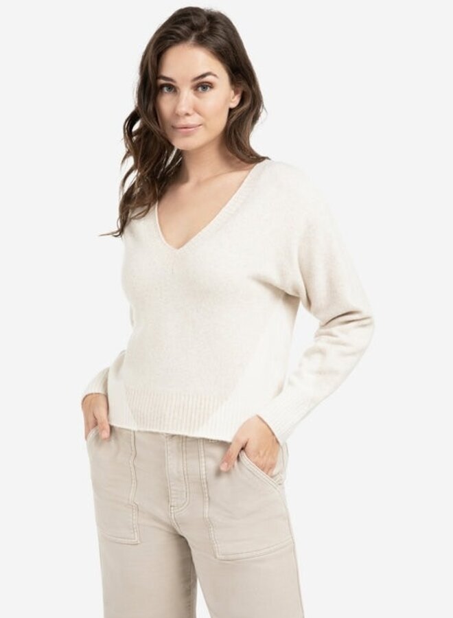 Tricot Yaya à col V beige mélange