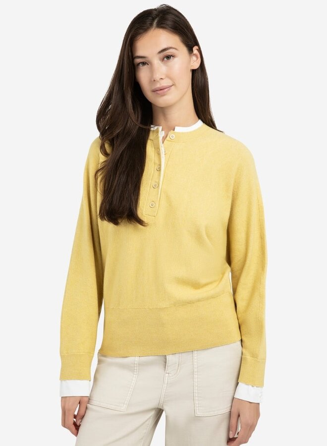 Tricot Yaya à col rond boutonné jaune citron avec fausse chemise blanche