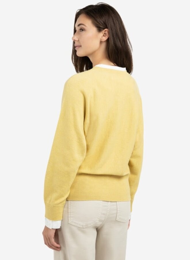Tricot Yaya à col rond boutonné jaune citron avec fausse chemise blanche