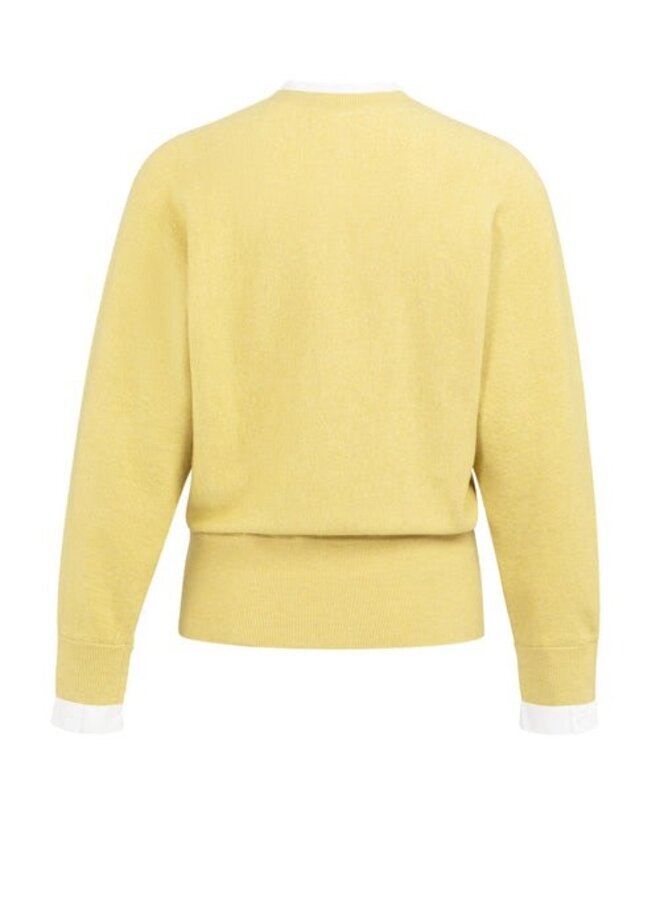 Tricot Yaya à col rond boutonné jaune citron avec fausse chemise blanche