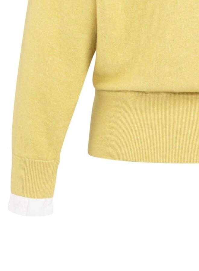 Tricot Yaya à col rond boutonné jaune citron avec fausse chemise blanche