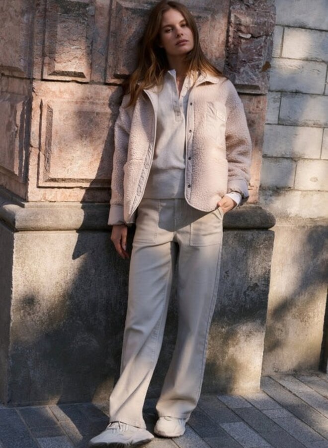 Tricot Yaya à col rond boutonné beige mélange avec fausse chemise blanche