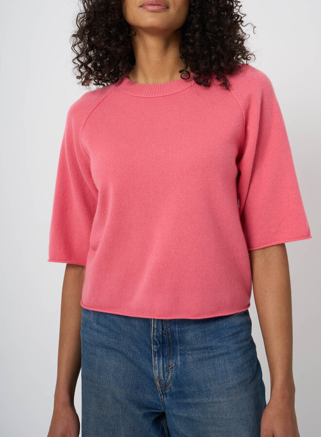 Tricot Repeat à col rond & manches raglans 3/4 en cachemire rose bonbon