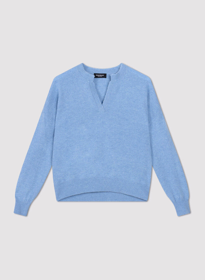 Tricot Repeat en cachemire à col V frangé bleu ciel mélange