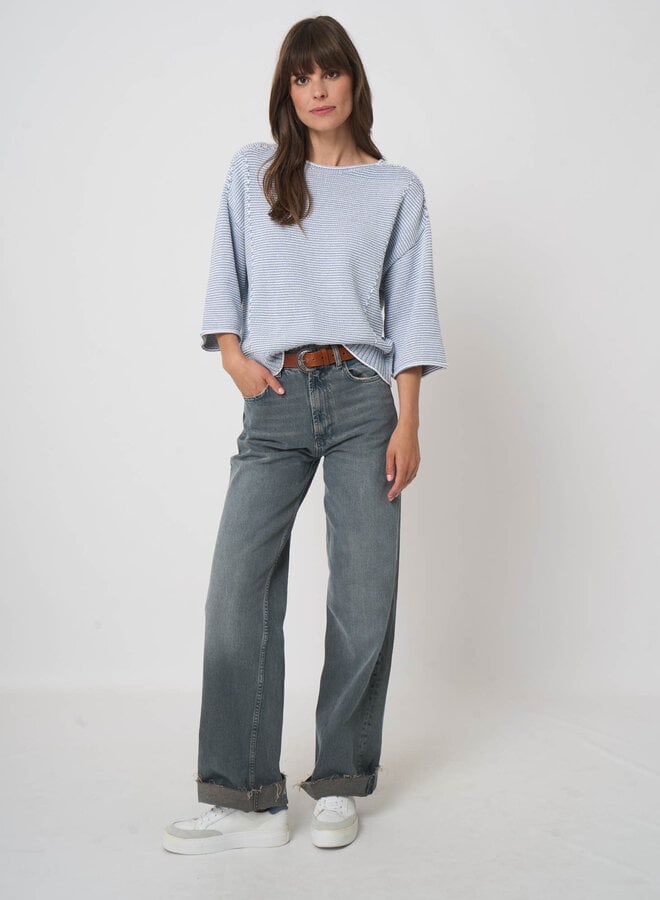 Tricot Repeat rayé bleu denim & blanc