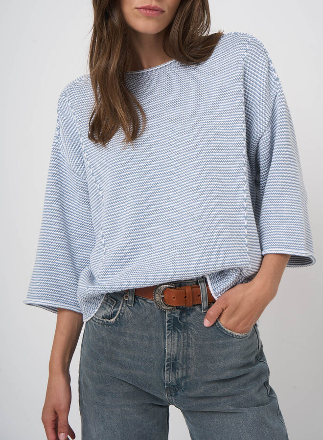 Tricot Repeat rayé bleu denim & blanc