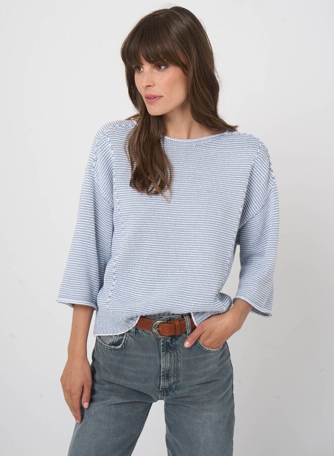 Tricot Repeat rayé bleu denim & blanc