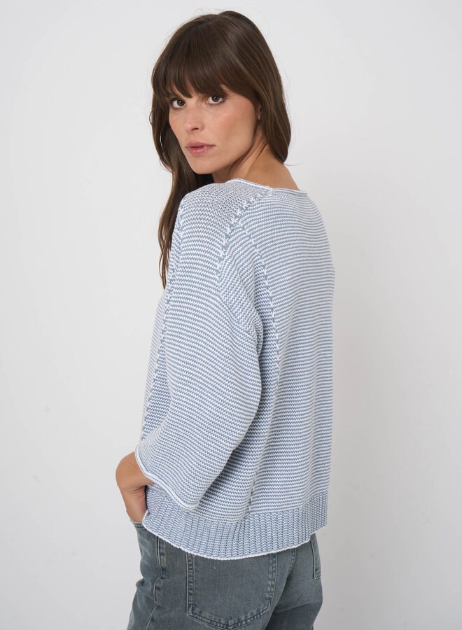Tricot Repeat rayé bleu denim & blanc