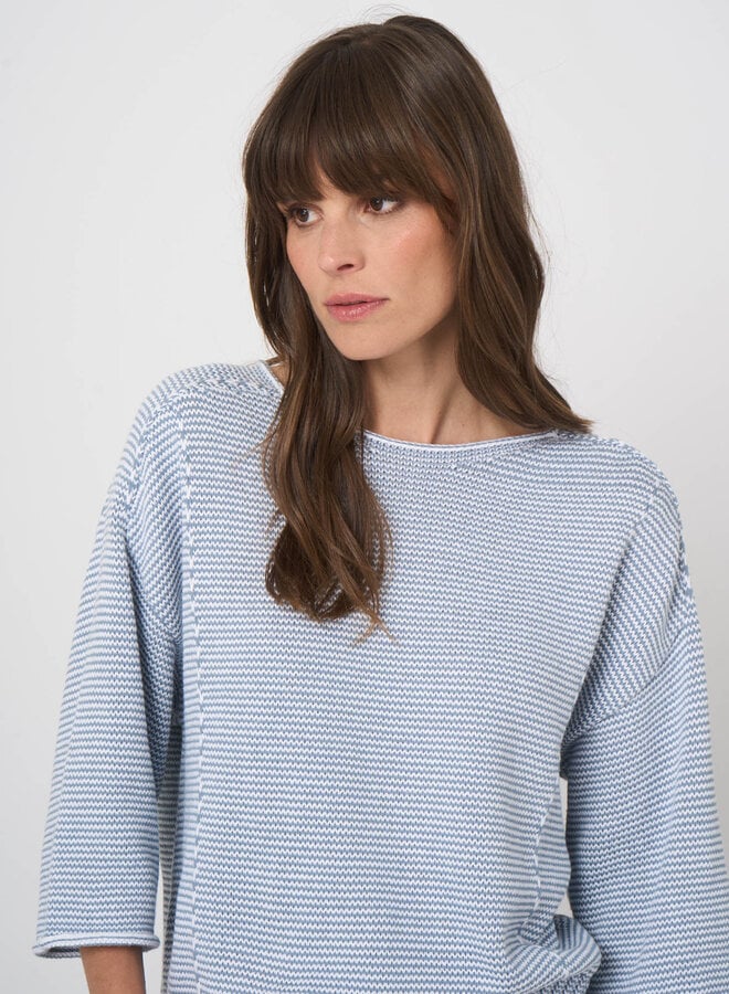 Tricot Repeat rayé bleu denim & blanc