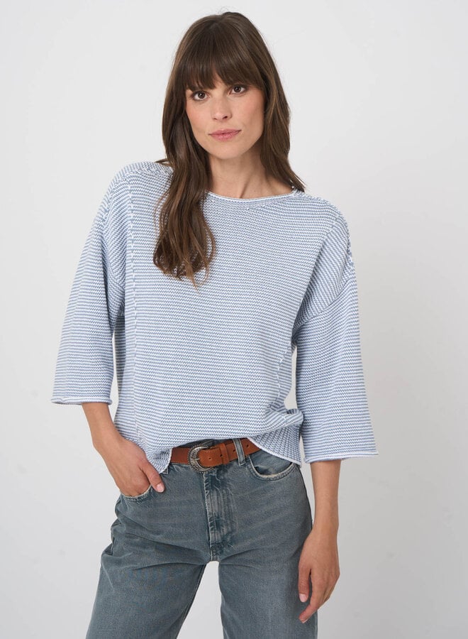 Tricot Repeat rayé bleu denim & blanc