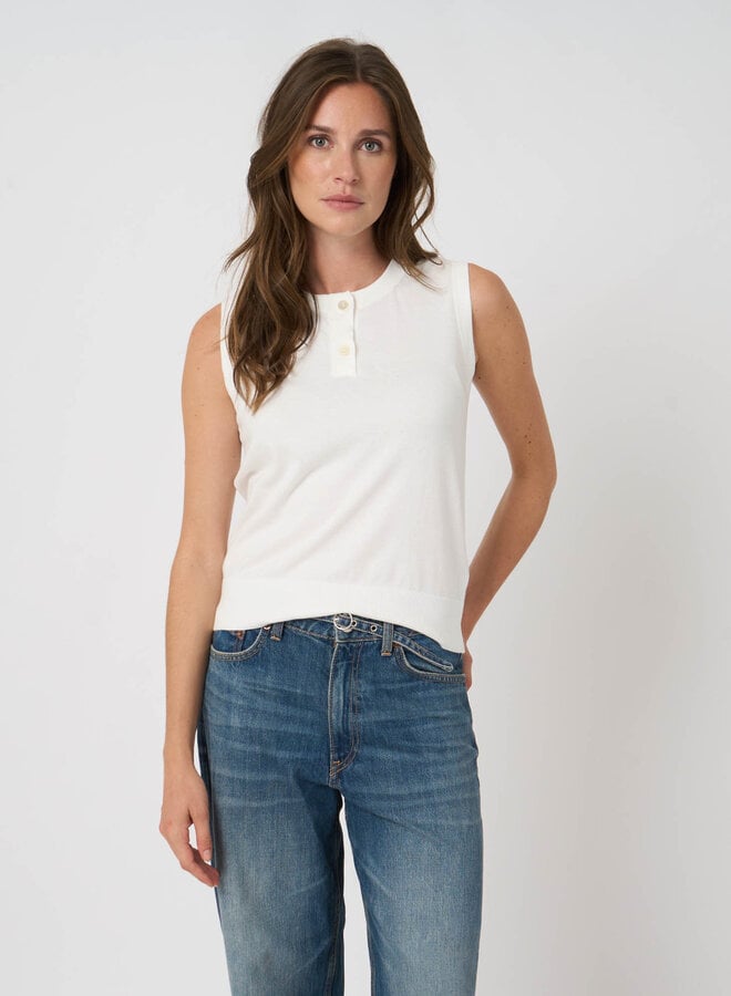 Camisole Repeat en coton des Îles à col rond boutonnée blanche