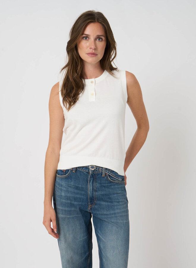 Camisole Repeat en coton des Îles à col rond boutonnée blanche
