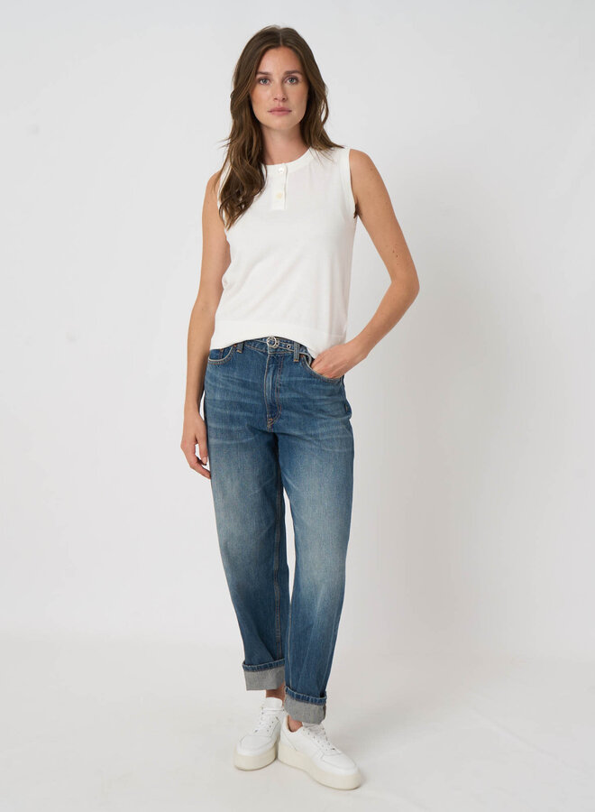 Camisole Repeat en coton des Îles à col rond boutonnée blanche