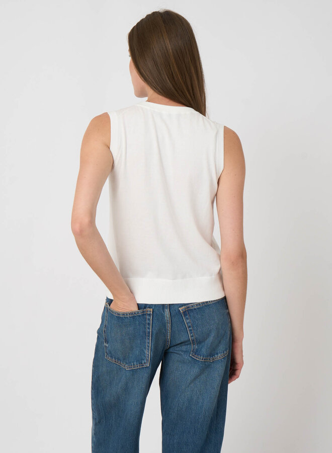 Camisole Repeat en coton des Îles à col rond boutonnée blanche
