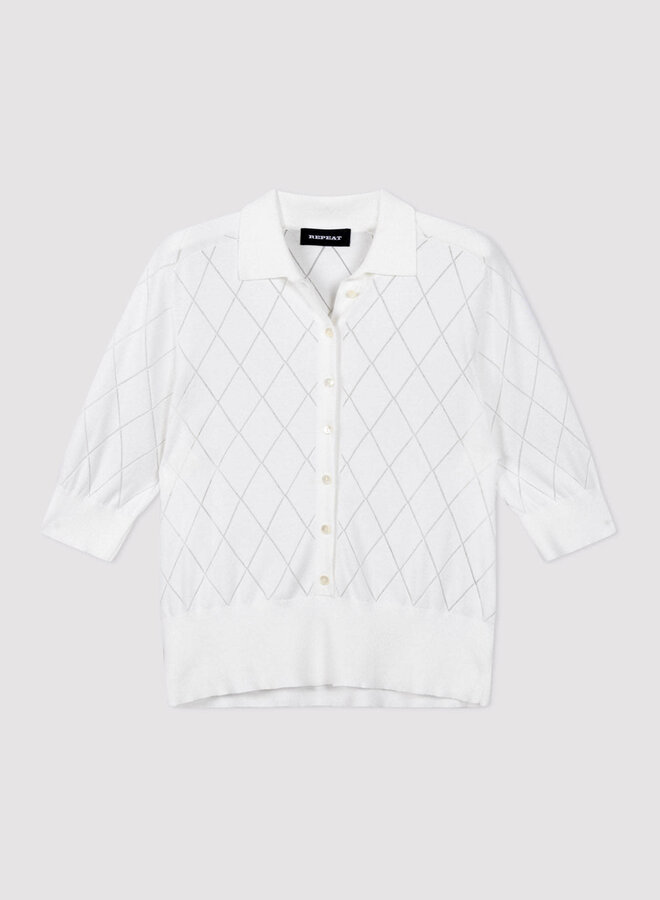 Cardigan Repeat en coton des Îles à col classique argyle blanc