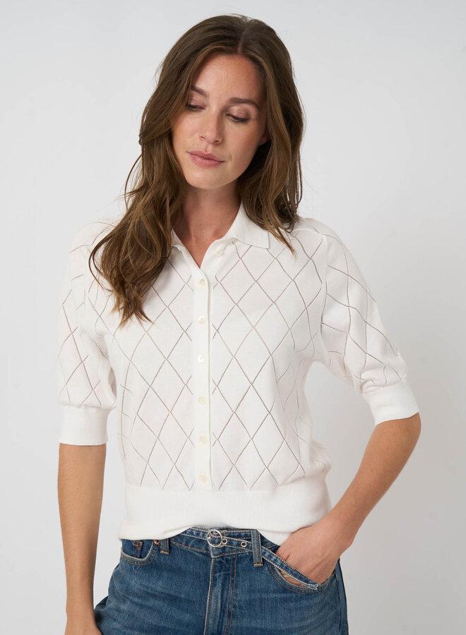 Cardigan Repeat en coton des Îles à col classique argyle blanc